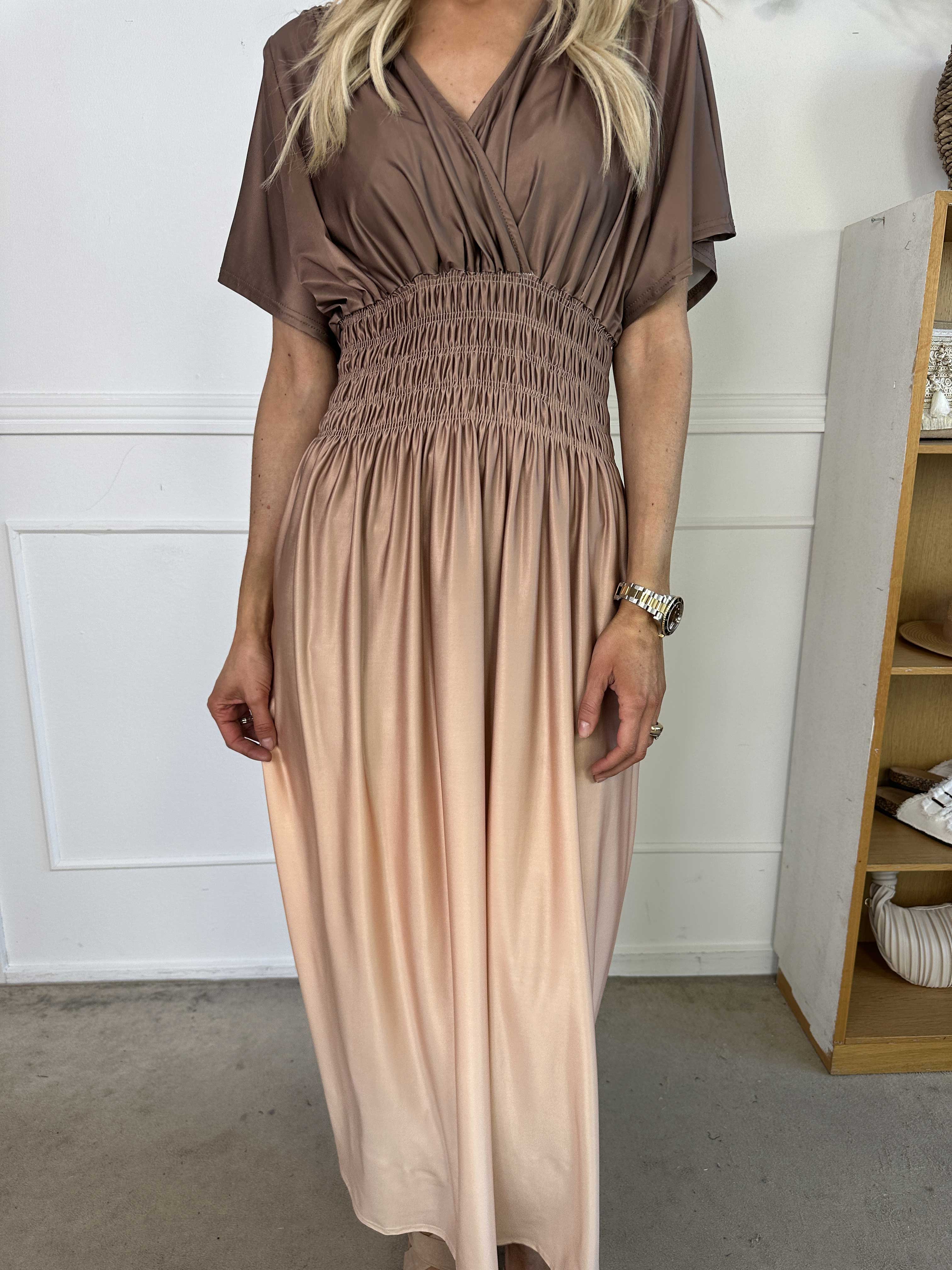 Pams Fade - Lang flerfarvet elastisk kjole